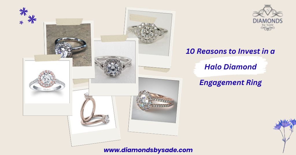 Luxury halo engagement ring with brilliant diamonds